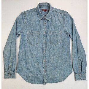 7 For All Mankind Size Medium Mens Blue Denim Long Sleeve Two Pocket Shirt